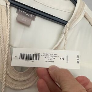 Chico's Cream Rope Accent Popover Top